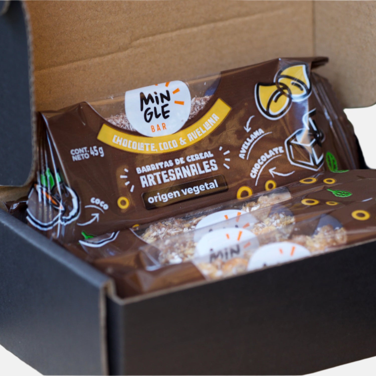 Barrita de Cereal Artesanal Chocolate, Coco y Avellana Pack 5 un.